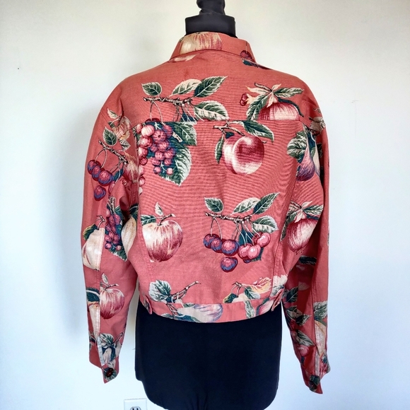 Melinda Zoller Linen Summer Fruit Trucker Jacket L - Picture 2 of 6